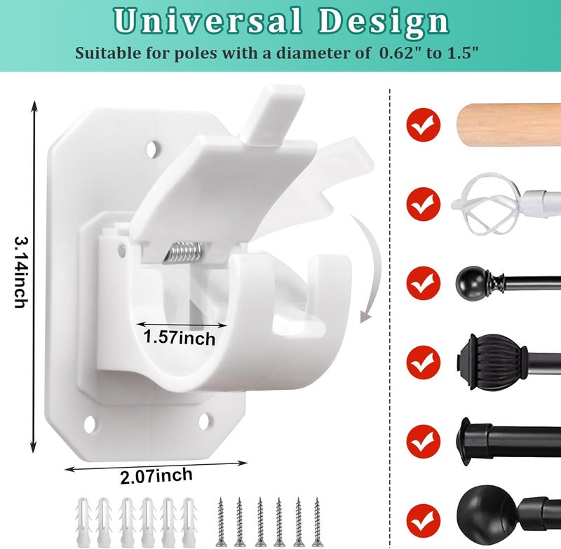 Codoule 8PCS Upgraded No Drill Curtain Rod Brackets - No Drilling, Self Adhesive, Nail Free, Adjustable Curtain Hangers for Poles 0.62~1.57 Inch - Image 3